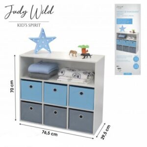 Meuble Etagère 6 paniers 1 Niche MDF Bleu Gris pour Chambre Enfant, Judy Wild achat vente à petit prix hapygood