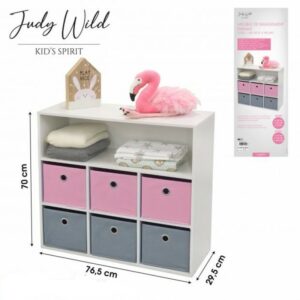 Meuble Etagère 6 Paniers 1 Niche MDF Rose Gris pour Chambre Enfant, Judy Wild achat vente en ligne hapygood