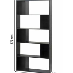 Bibliothèque Noir XXL Multi-cases 5 Niveaux Etagère de Rangement Meuble de Bureau en Bois EVORA