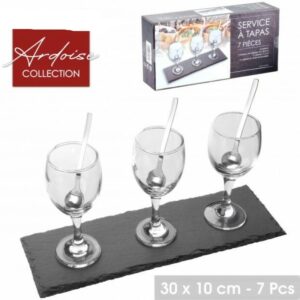 ARDOISE COLLECTION – SERVICE A TAPAS 7 PCS PLATEAU ARDOISE 10X30 CM ET VERRINE EN VERRE