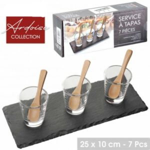 ARDOISE COLLECTION - SERVICE A TAPAS 7 PCS AVEC 1 PLATEAU EN ARDOISE 25X10CM