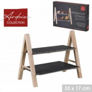 PRESENTOIR 2 ETAGES EN ARDOISE AVEC SUPPORT EN BOIS 33X17CM hapygood pas cher