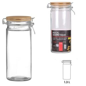 Pot de Rangement 1,3 Litres Bocaux de Cuisine Hermétique en Verre avec Couvercle en Bambou Clip avec Joint D’étanchéité ( vendu par lot de 4 )