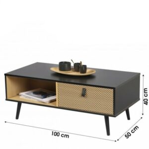 Table basse contemporaine bois Chelsea avec poignées effet cuir Hapygood pas cher