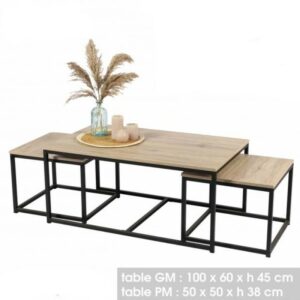 Ensemble LOFT Industriel Table Basse Tabouret x 3 en Bois et Métal hapygood à petit prix