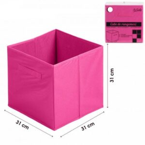 6 Cubes Intissé Tissus Boite de Rangement Tiroir Pliant Fuchsia Rose avec Poignées 31 x 31 cm hapygood pas cher