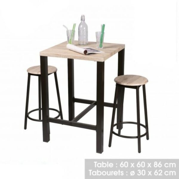Ensemble DOCK Table Bar Avec 2 Tabourets Style Industriel achat vente en ligne à petit prix
