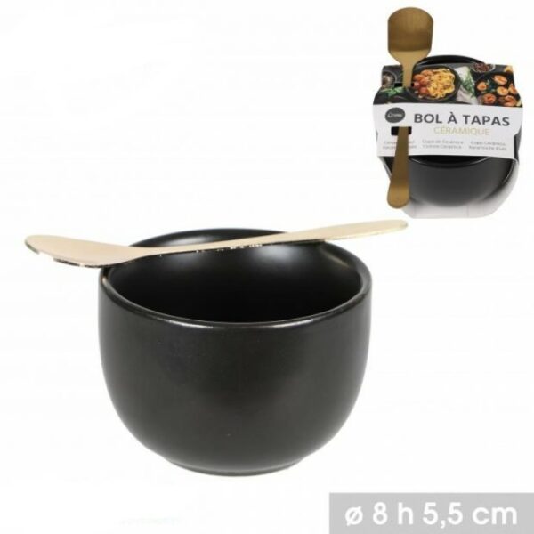 Mini Bol japonais Noir à Sauce Set Apéritifs Apéro Tapas Céramique Avec Cuillère doré hapygood vente achat