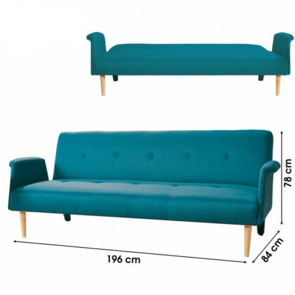 Canapé Tissu SHANNON Convertible Bleu Canard 3 Places et 3 Positions Style Scandinave hapygood pas cher