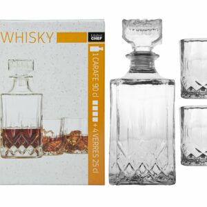 Service à Whisky Avec 4 Verres de 25 cl Carafe Cristal à Décanter 900 ML