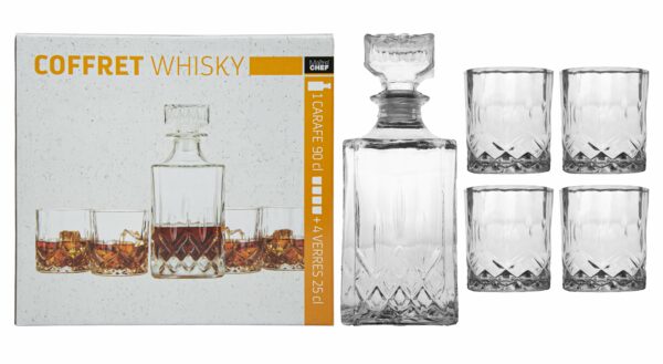 Service à Whisky Avec 4 Verres de 25 cl Carafe Cristal à Décanter 900 ML