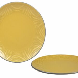 4 Assiettes Ronde Plate DOTS Jaune en Grès 27 cm