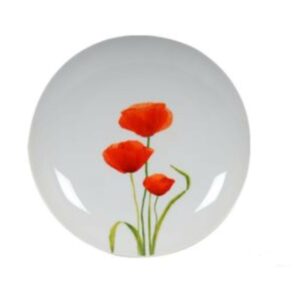 6 Assiettes à Dessert Calotte Poppy en Porcelaine 20 cm Imprimé Fleur Coquelicot