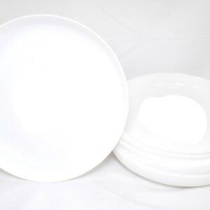 4 Assiettes Ronde Creuse Blanche en Opale Pour Couscous, Salades Dia.25 cm