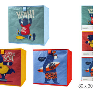 Lot de 4 Cubes de Rangement Enfant Animal Imprimé Ourson 30x30x30 cm