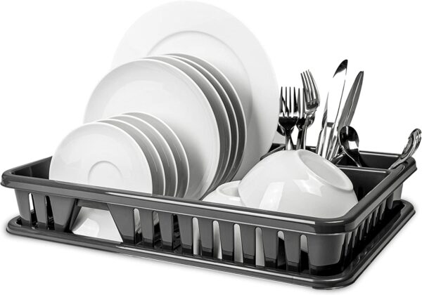 Egouttoir à Vaisselle Gris Argent Grand Modèle Avec Plateau