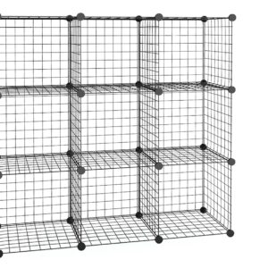 Cube de Rangement Etagère Noir Modulable Grille Treillis 9 Casiers compartiments Métal