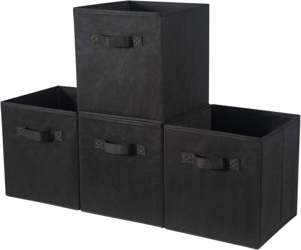 4 Cubes Intissé Noir Bac de Rangement Pliable Avec Poignée 30 x 30 cm