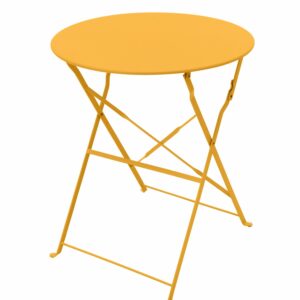 Table Pliante Bistrot Ronde De Jardin Jaune 60×71 cm en Métal Jaune