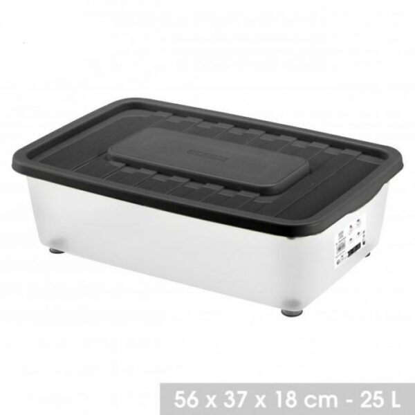 OITE DE RANGEMENT EN PLASTIQUE 25L AVEC COUVERCLE NOIR 56X37XH18CM