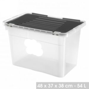 Box de Rangement Boite Compact 54 Litres avec Couvercle Clip NOIR Bac Transparente (PP) sans BPA – 58 x 37 x 38 cm