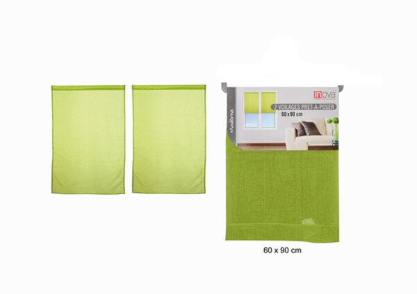 Voilage Fenêtre Vert Anis Prêt à Poser Salon Chambre à Coucher Aspect Lin 60 x 90 cm