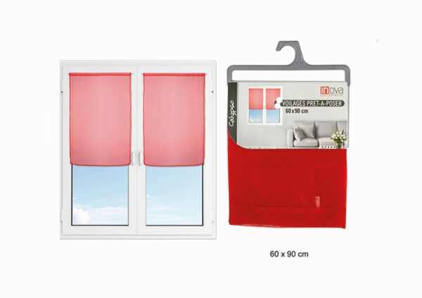 Rideaux Rouge Voilage Fenêtre Prêt à Poser Avec Passe Tringle 60 x 90 cm 