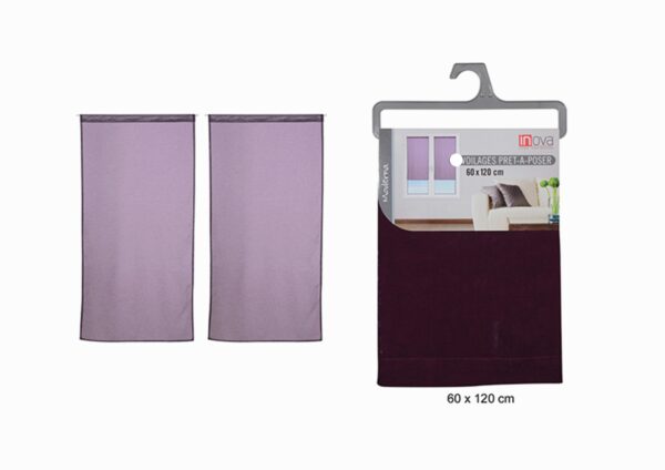 Rideaux Mauve Prune Voilage Fenêtre Prêt à Poser Avec Passe Tringle 60 x 120 cm