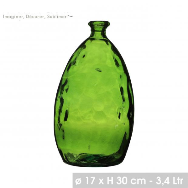 Vase Dame Jeanne Décoration LOU 3,4 Litres en Verre Recyclé Vert Emeraude