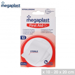 1 Boite de 10 Compresses de Gaze MEGAPLAST Stérile 20 x 20 cm