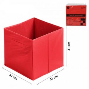 Cube Intissé rouge Tissus Boite de Rangement Tiroir Pliant avec Poignées 31 x 31 cm