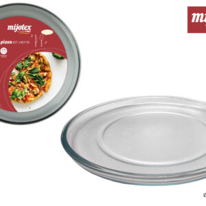 Plat à Pizza Rond en Verre Transparent Epais Borosilicate 36 cm