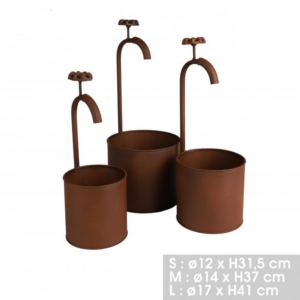 Set de 3 Cache Pots Design Robinet en Métal Effet Rouille Décoration Jardin Patio