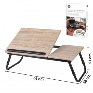 Table pour Ordinateur Portable Pliable avec Hauteur Réglable et Plateau Inclinable à 180 ° en Bois Bords Relevés Table Multifonction Convient pour Bureau – 58 x 38 x H.21/25 cm