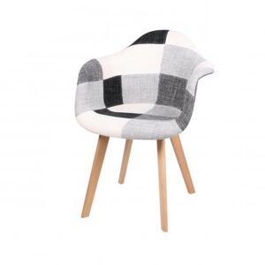 Fauteuil PATCHWORK Conjugaison de Couleur Noir Blanc et Gris avec Pieds en Bois